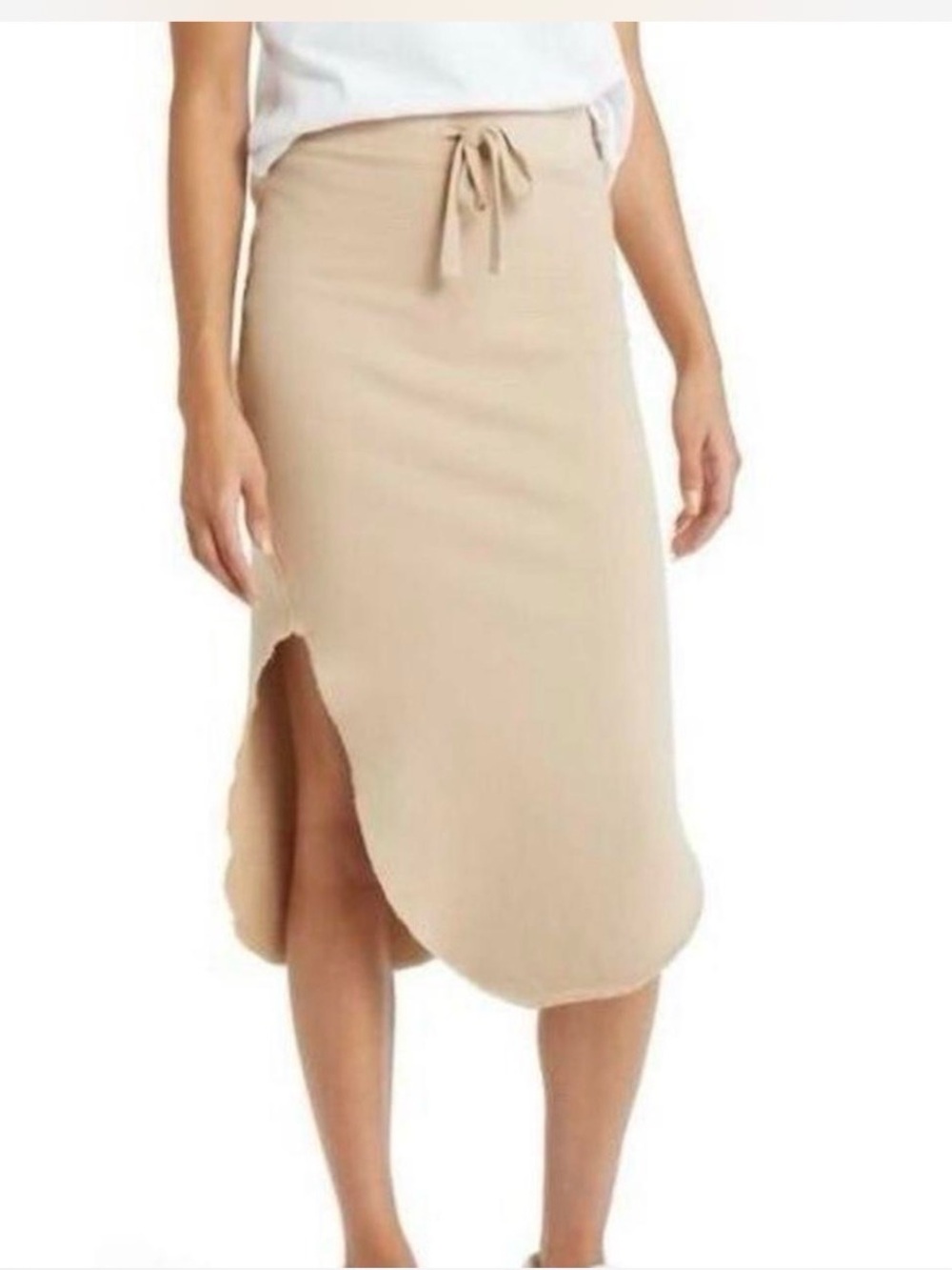 Frank & Eileen Beige Tulip-Hem Drawstring Midi Skirt